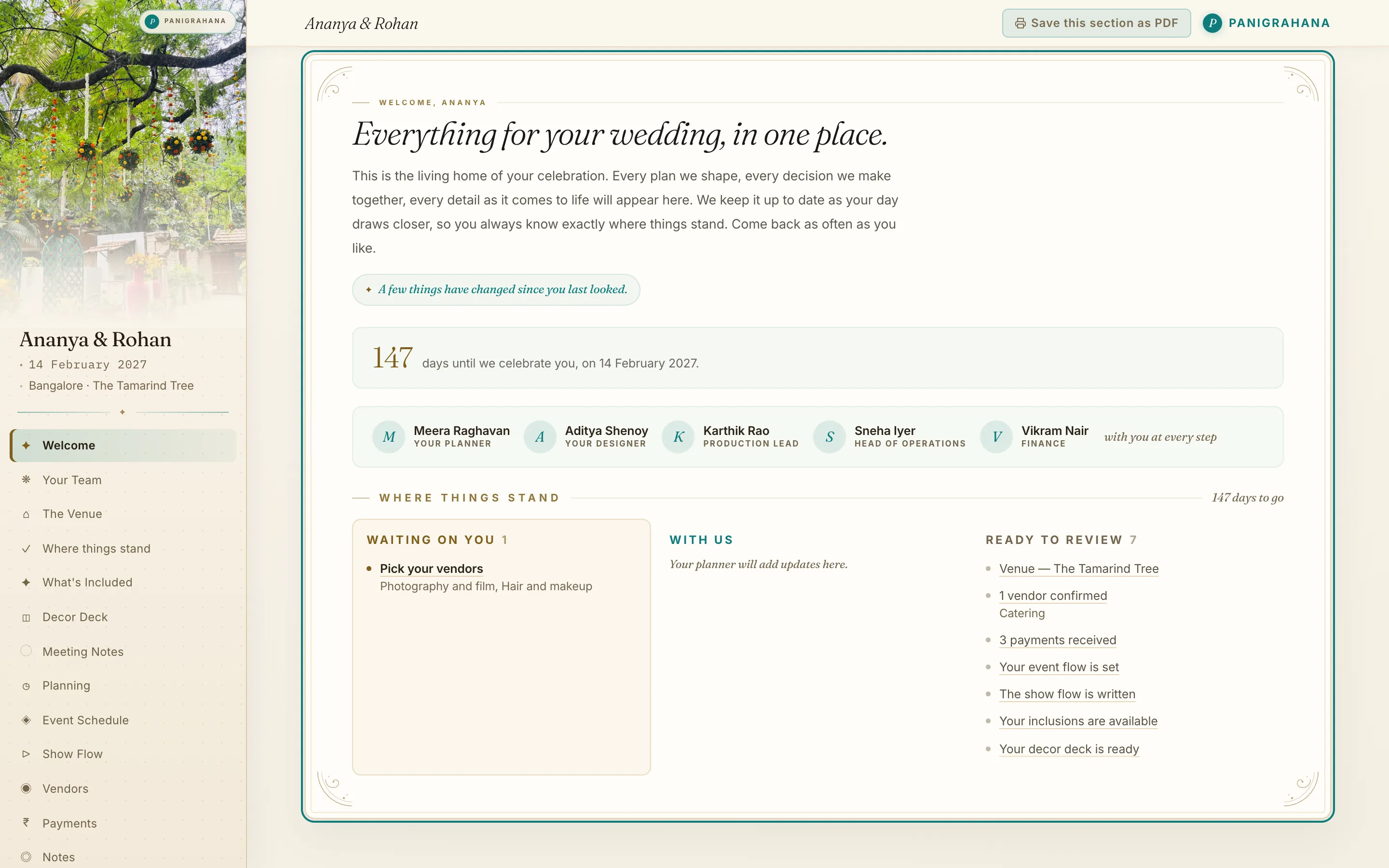 Panigrahana couple portal, Welcome screen, sample data