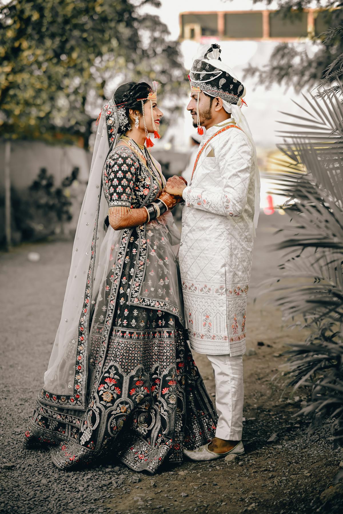 Indian couple in traditional wedding attire — Panigrahana Weddings Santorini