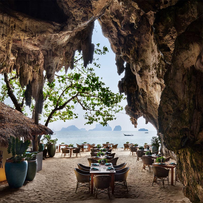 The Grotto dining setting at Rayavadee in Krabi