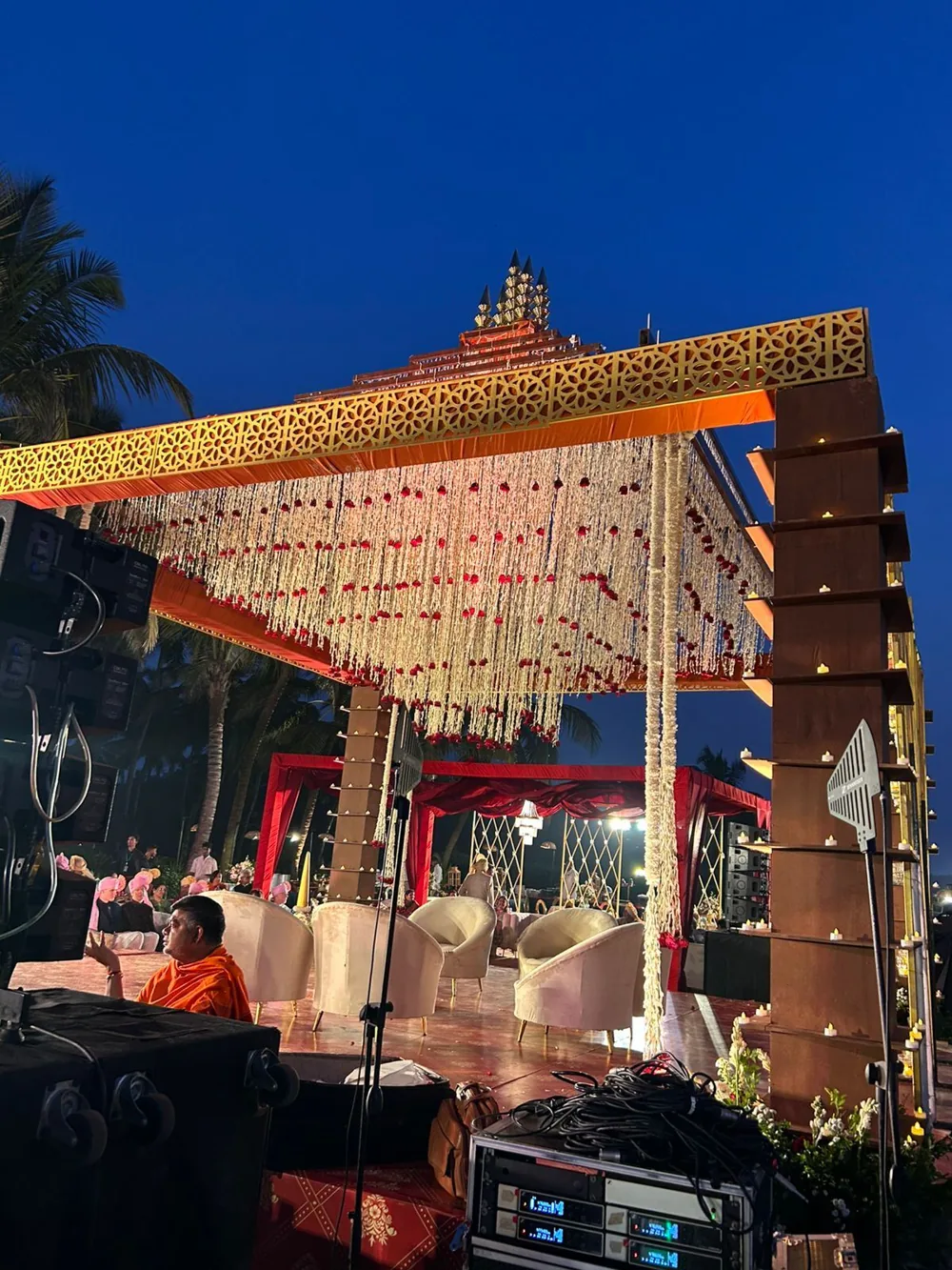 Dusk mandap hanging floral strings — Panigrahana portfolio