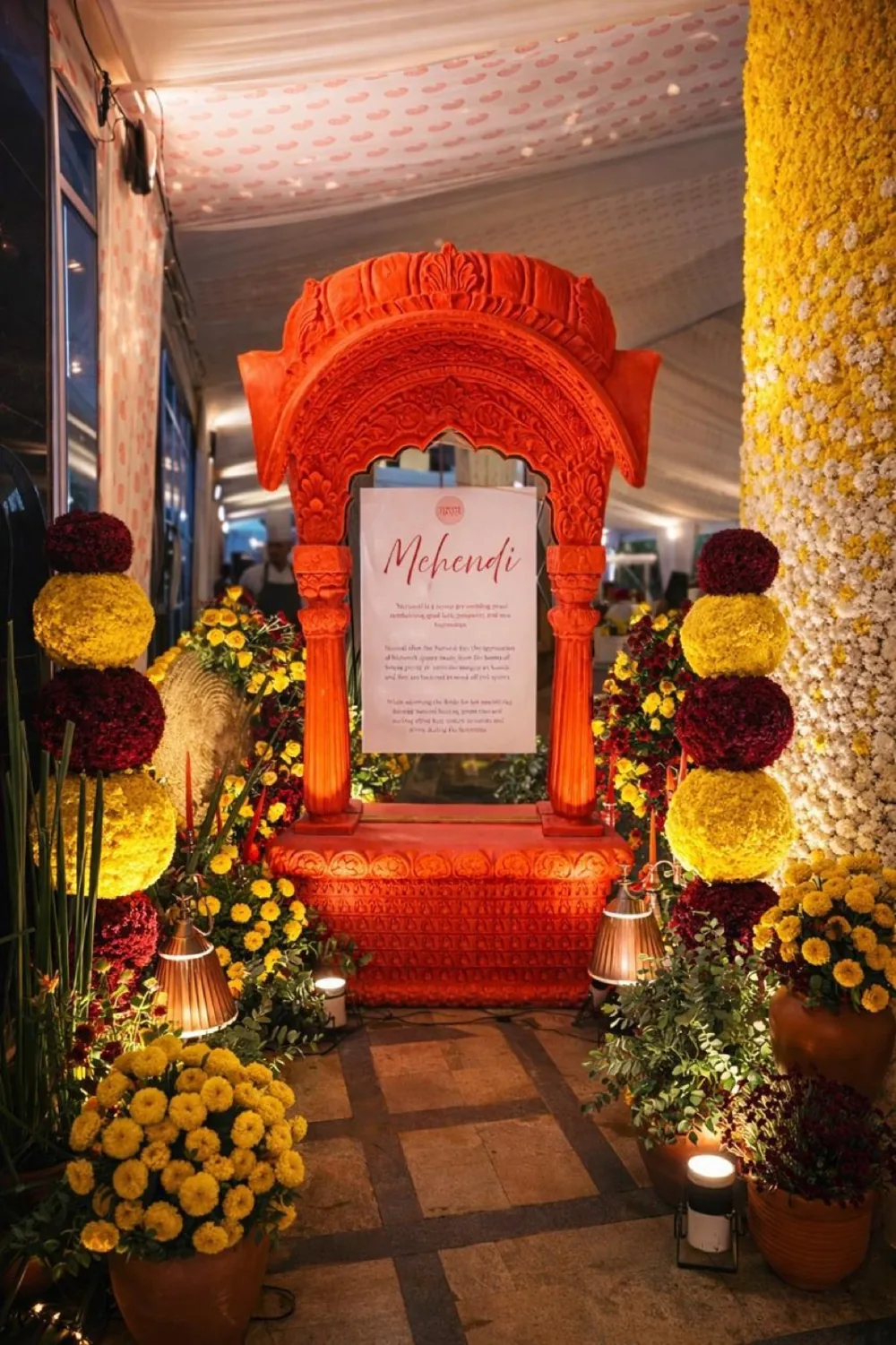 Mehendi jharokha marigold decor — Panigrahana decor portfolio