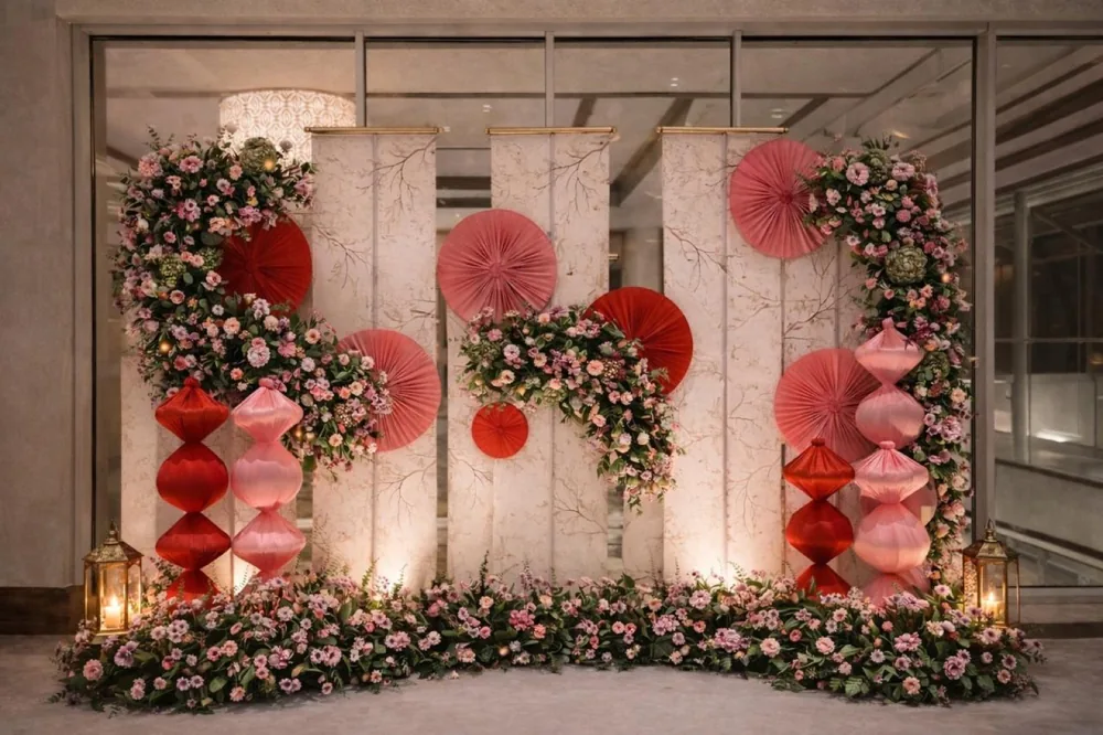 Pleated fan floral backdrop — Panigrahana decor portfolio