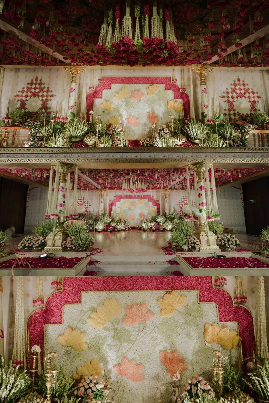 Cream lotus mandap with pink floral borders — Panigrahana decor portfolio