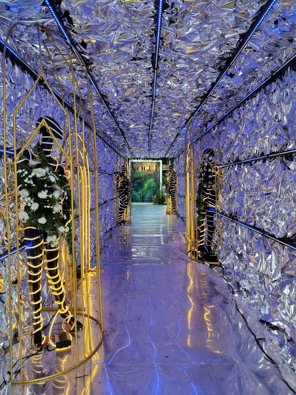 Blue mirrored entrance passage at The St. Regis Goa Resort