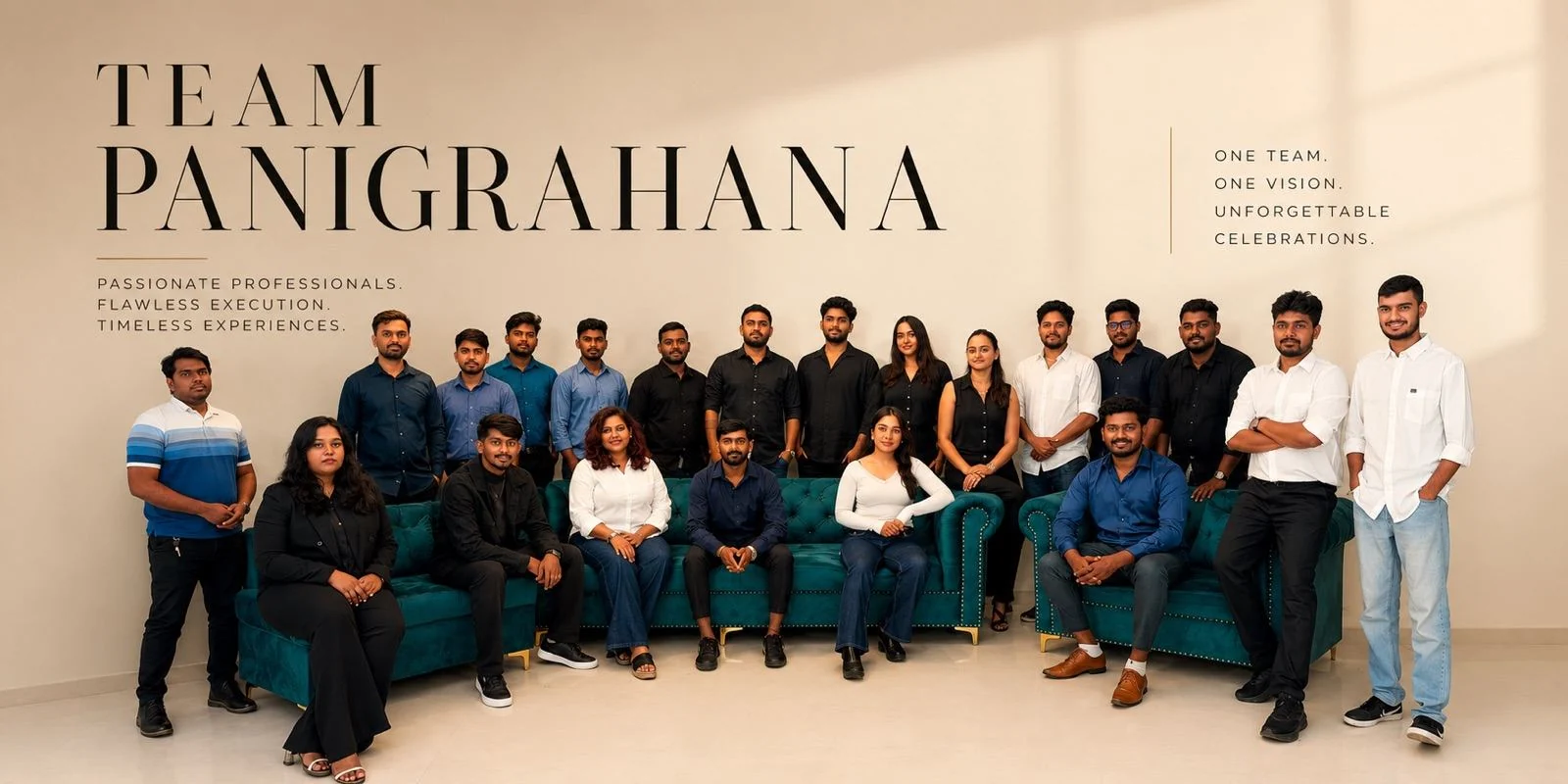 The Panigrahana Weddings team gathered for a studio group photograph