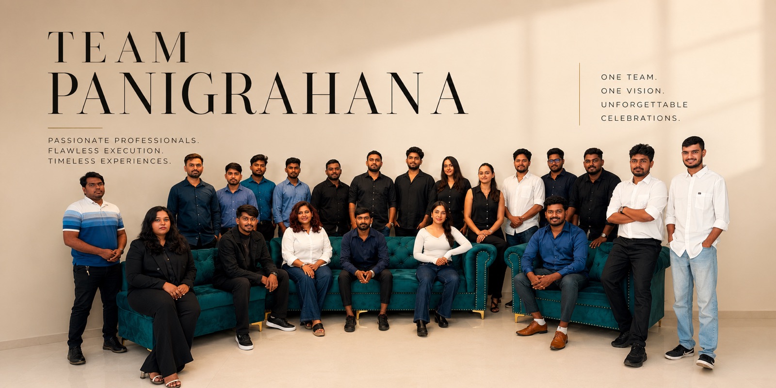 Team Panigrahana — the in-house wedding planning and design studio of around 30 designers, planners and decorators, founded by architect Chaithanya Iganesh, photographed at their Bangalore studio