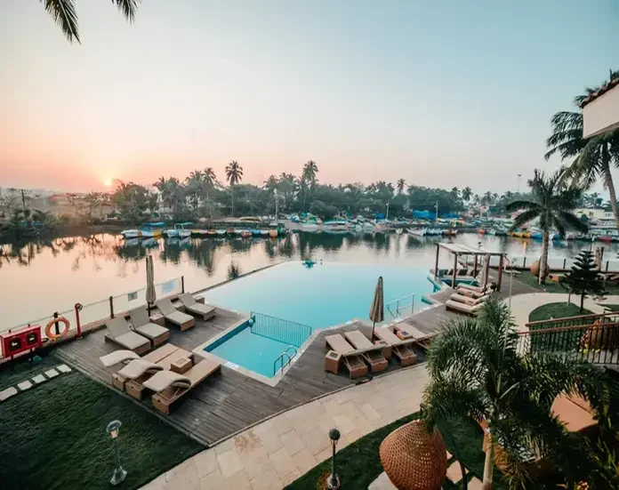Infinity pool at Acron Waterfront Resort, Goa