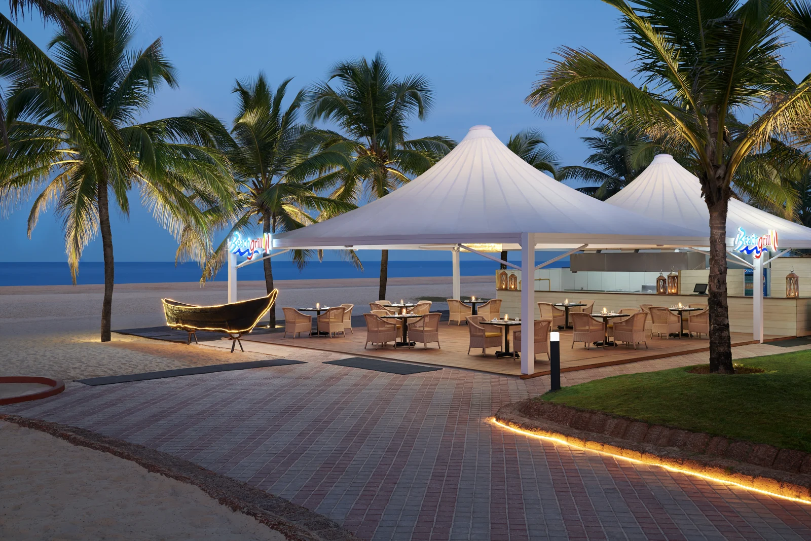 Beachfront dining deck at Holiday Inn Resort Goa, Mobor Beach