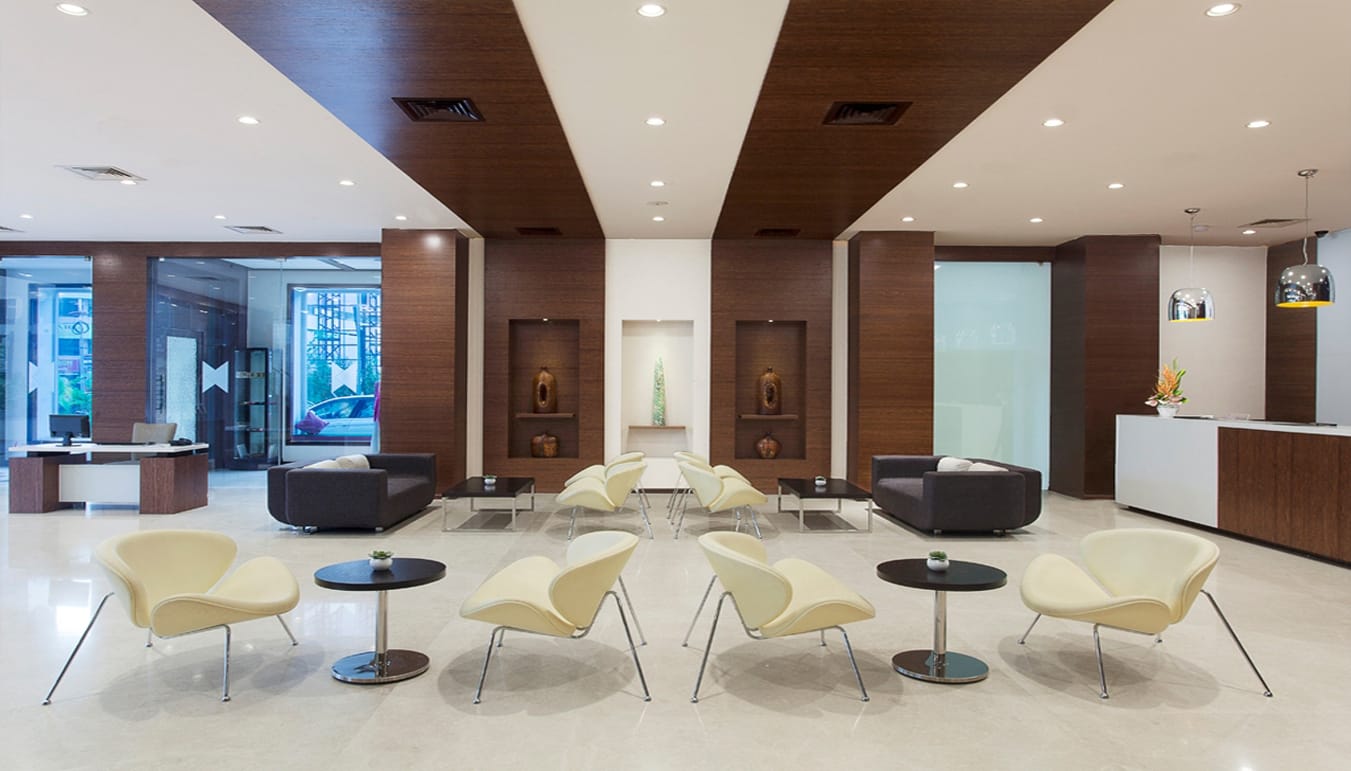 Lobby seating at Hycinth hotel in Thiruvananthapuram