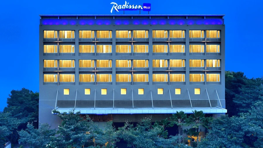 Illuminated facade of Radisson Blu Bengaluru Outer Ring Road