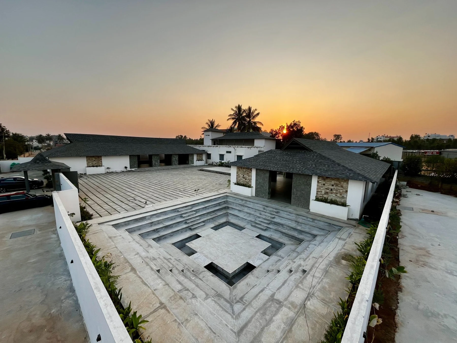 Stepped courtyard at SvaRaga wedding venue, Yelahanka